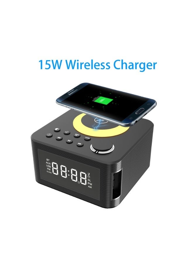 كالوس مكبر صوت بلوتوث متعدد الوظائف CALUS Home 01 مع شاحن لاسلكي بقوة 15 واط، وراديو FM، وساعة منبه - Image 3